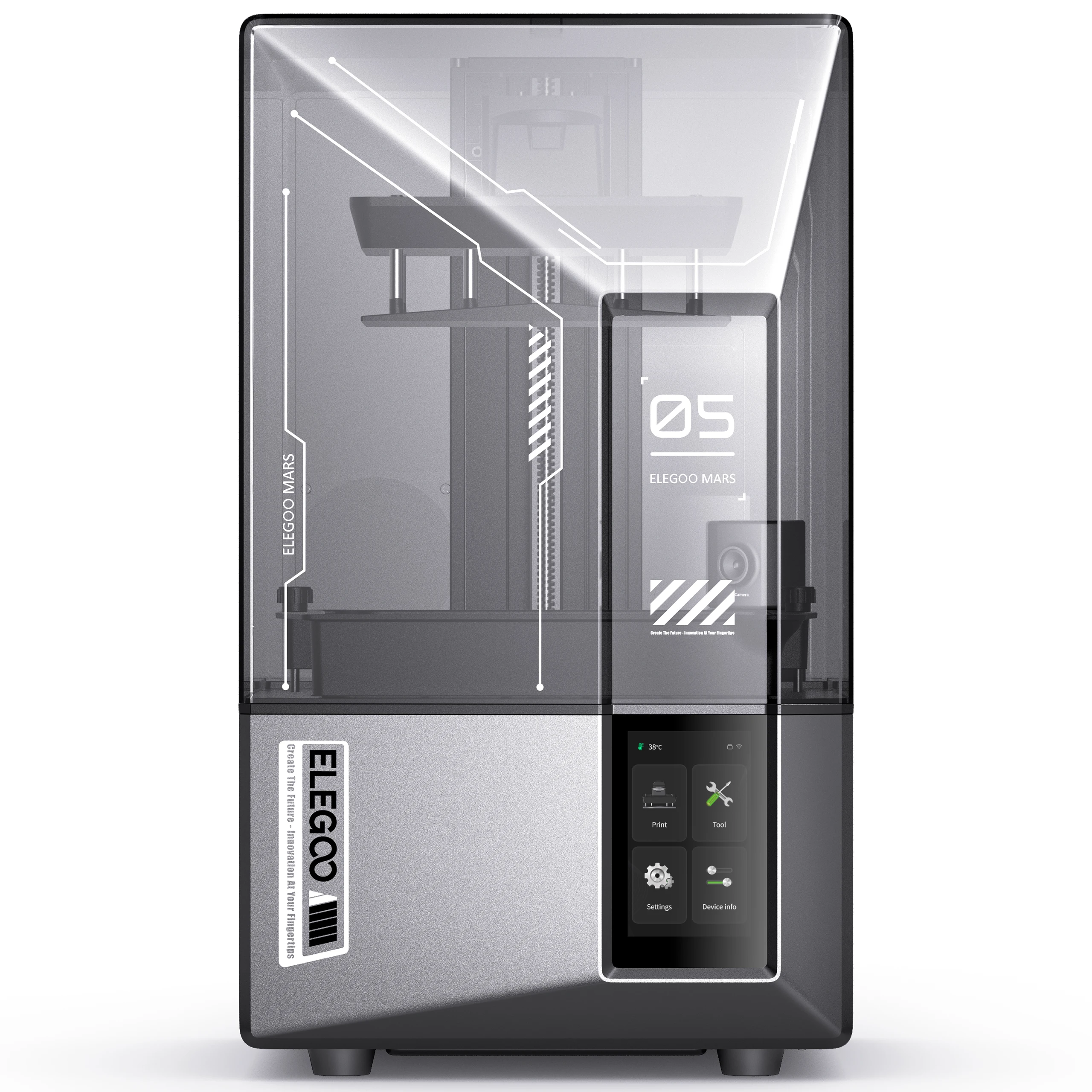 ELEGOO Mars 5 Ultra 9K MSLA Resin 3D-Drucker mit Kippfunktion, KI-Smart-Kamera, Selbstprüfung, Auto-Nivellierung, 153x78x165mm, Schnelle Aushärtung, Hohe Geschwindigkeit