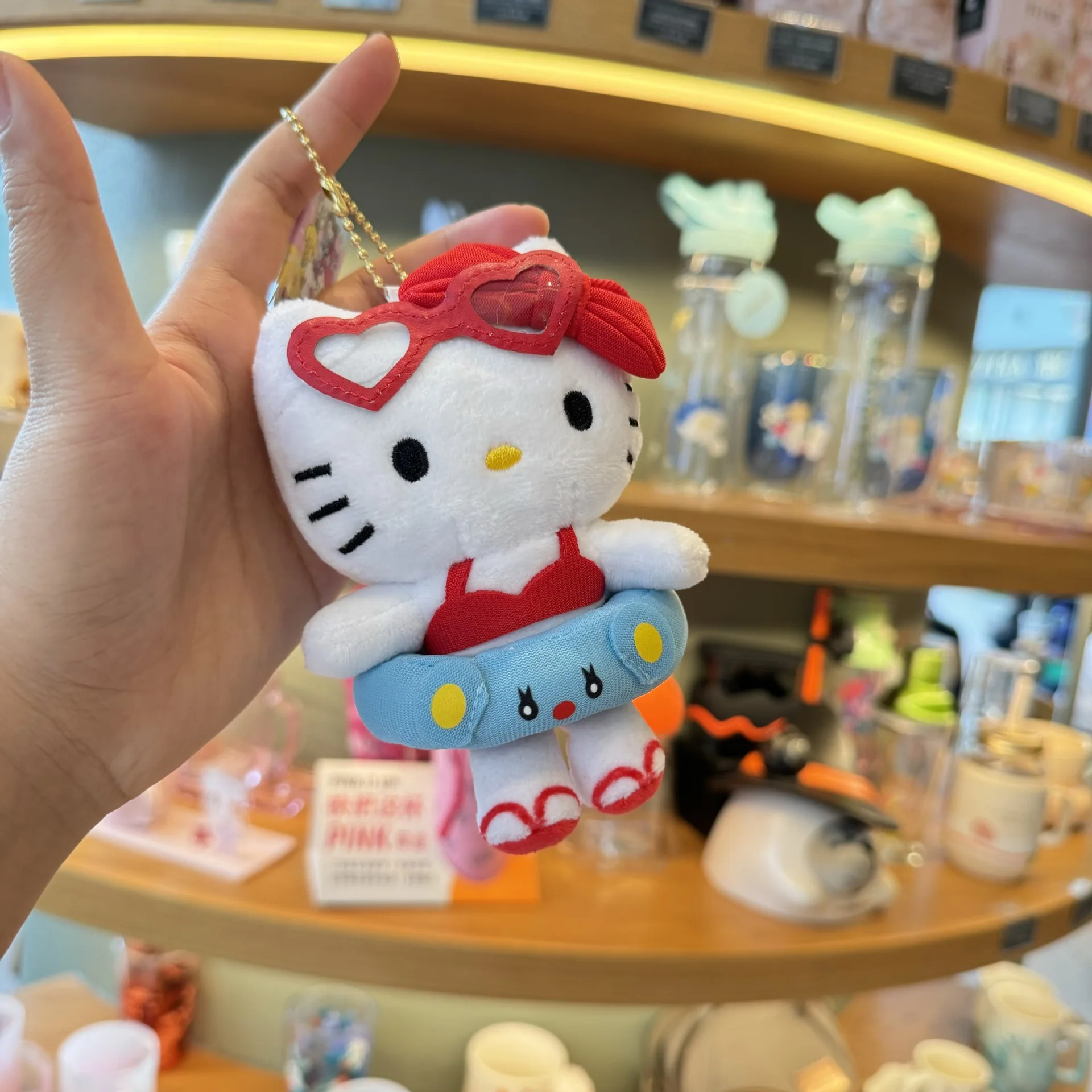 Sanrio Hello Kitty Cute Plush Doll Swimming Circle Keychain Kawaii Fluffy Stuffed Toy kt Backpack Pendant Adorkable Periphery