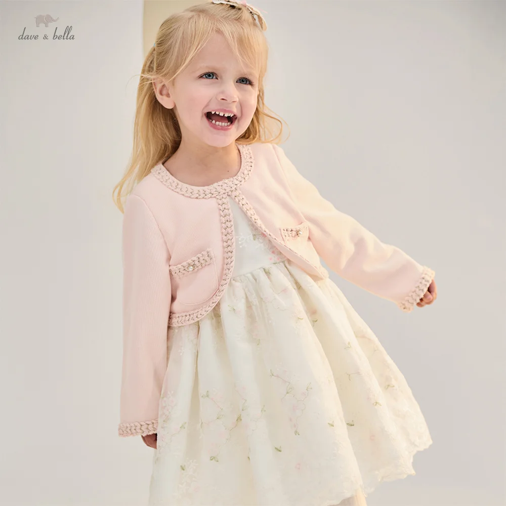 Dave Bella Girls Dresses Autumn Spring Children One-Piece Skirt Long Sleeve Sweet Outerwear Princess Mesh Kids Clothes DB1260595