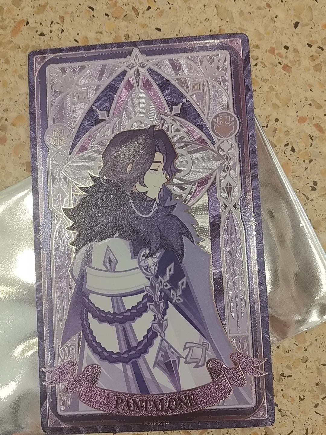 

In Stock Genshin Impact Frost Trace Flame Fatui Pantalone Display Plate-Iridescent Collectible Featuring Refractive Card Sign