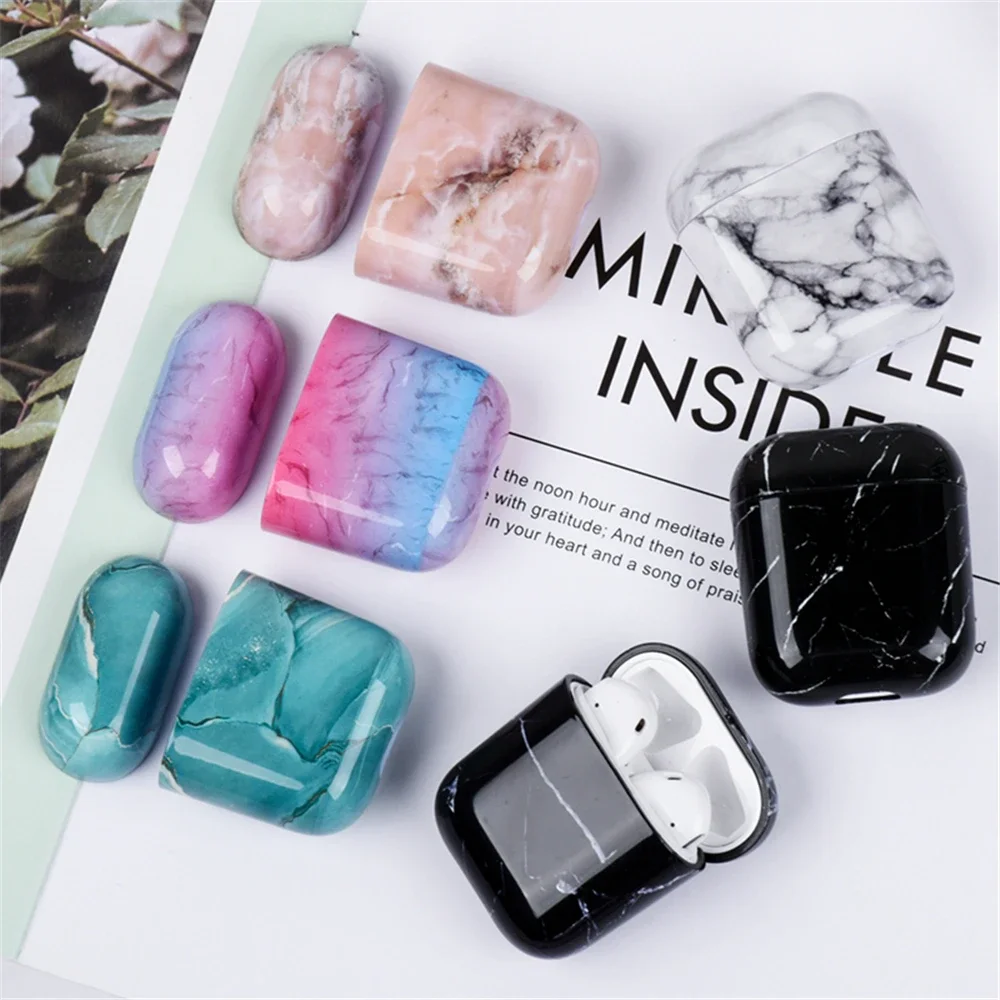 Luxury Dust Guard Bag Shell Hard PC Protective Case Cover Marble Stone For Apple AirPods 1 2