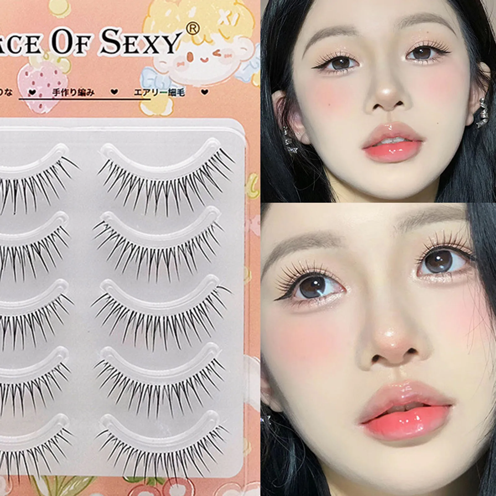 Pestañas postizas de estilo Natural, tiras completas, pestañas esponjosas y tenues de hadas de girasol, 8-12mm, longitud mixta, curva C, banda transparente