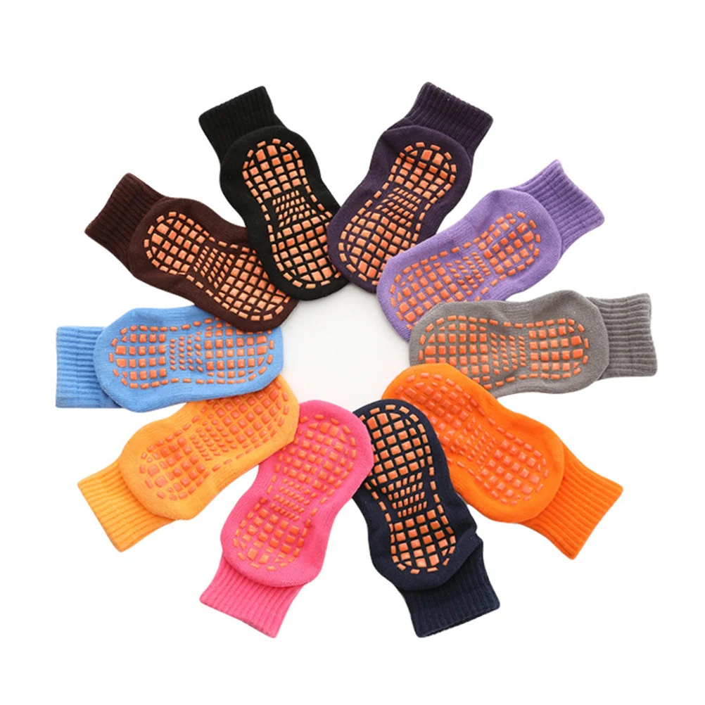 

3pcs Non-Slip Floor Socks For Kids 1-4 Years Old Orange S Size Cotton Trampoline Sock Anti-Slip Sole Dispensing Sports Socks