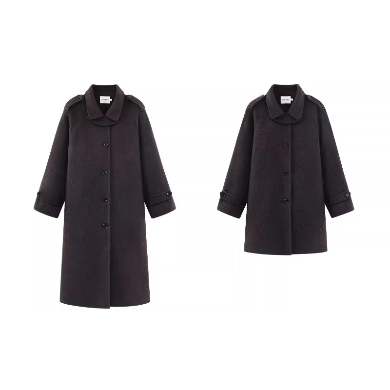Women Vintage Double Face Wool Long Coat for Lady Elegant Oversized Overcoat Chic Winter Casual Loose Fit Outerwear Style Wear