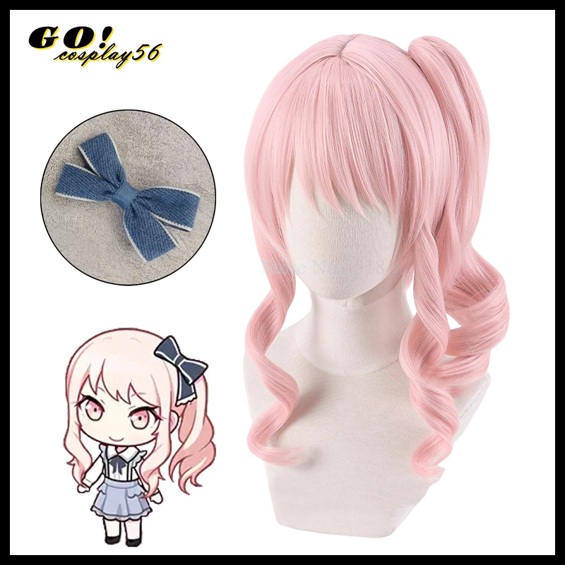 

Akiyama Mizuki Cosplay Wig Ponytail Amia mzk Pink Long Curly Temples Heat Resistant Hair Role Play Vtuber Idols Headwear