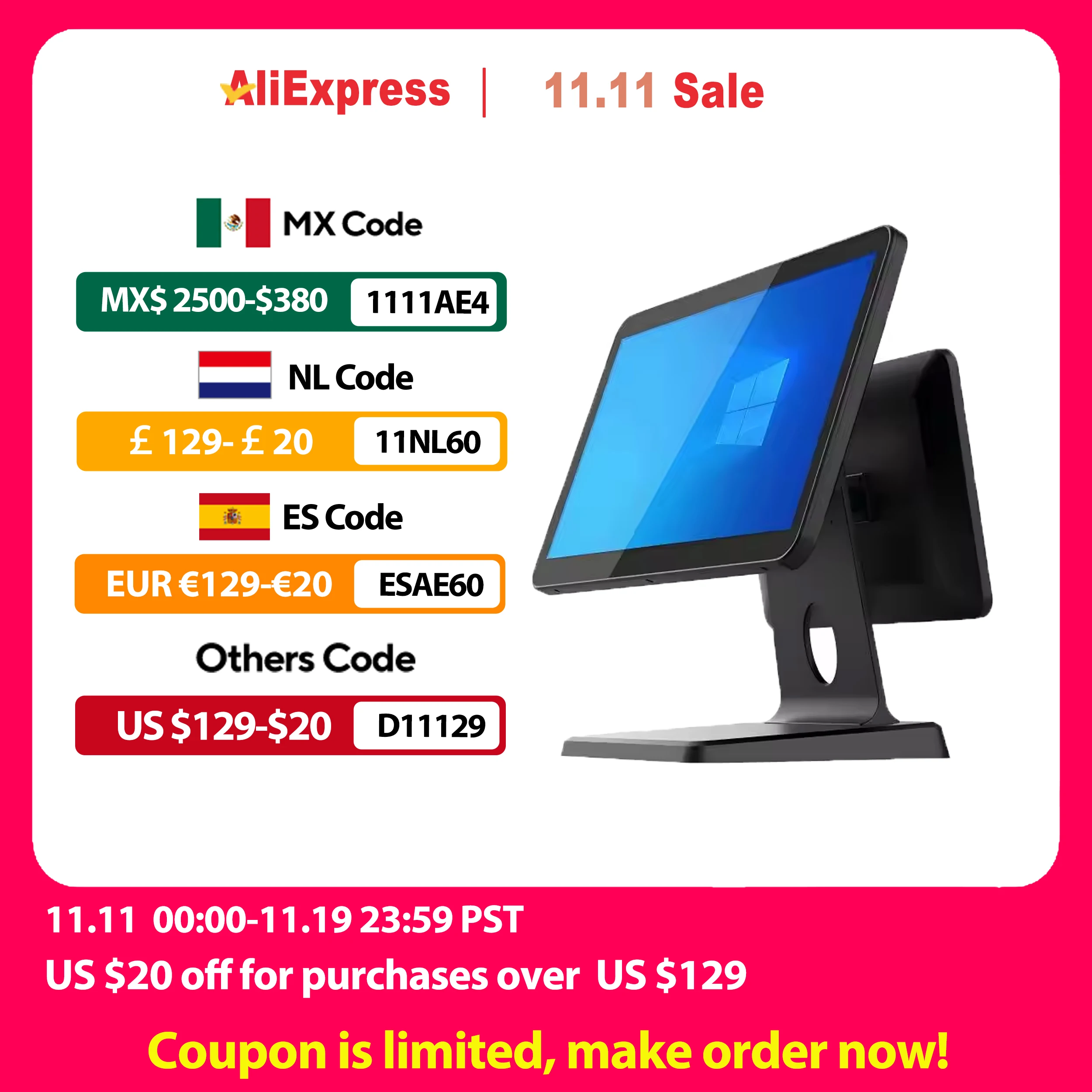 

15.6 inch 1920*1080P Touch Screen Windows System, Intel i5/i3 POS Teiminal Desktop Ordering POS System with Steel Stand & Case