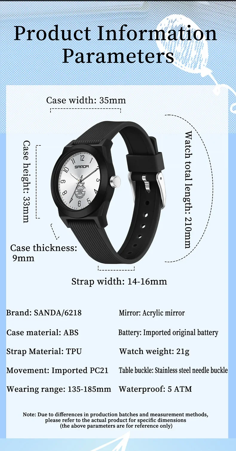 SANDA SD6218 ساعات رياضية بسيطة كوارتز مضيئة مقاومة للماء بحزام سيليكون للرجال