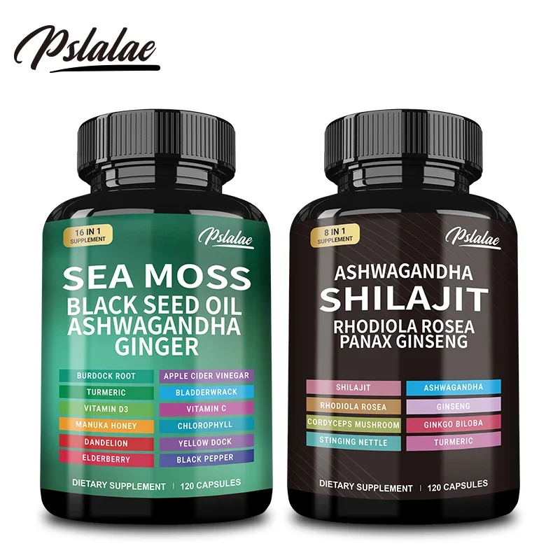 Shilajit + Sea Moss Capsules, Enhance Strength, Improve Immune System, Resist Oxidation, Relieve Stress, Promote Metabolism