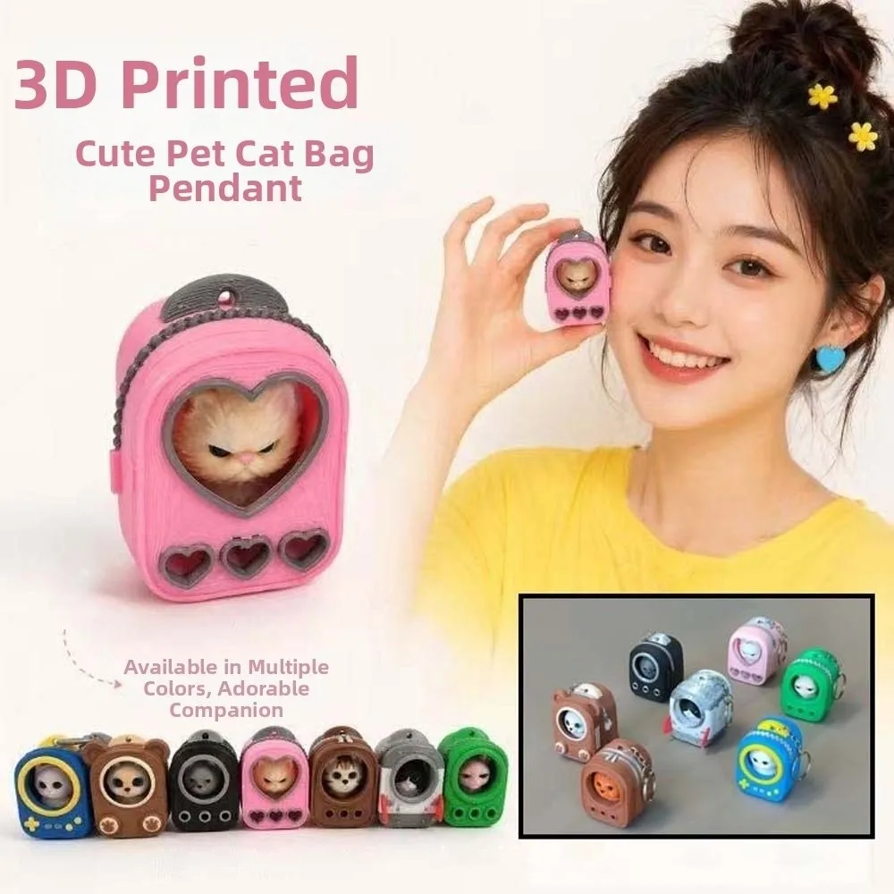PLA 3D Printed Keychain Vibrant Shades Lightweight Build Mini Backpack Pendant Rigid Shell Smooth Finish Micro Kitten Bag