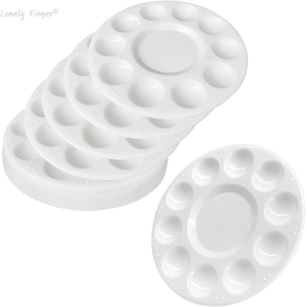 White Round Paint Palette 11Wells for Acrylic Watercolor Oil Gouache or DIY Party, Hanging Hole Design for Easy Holding