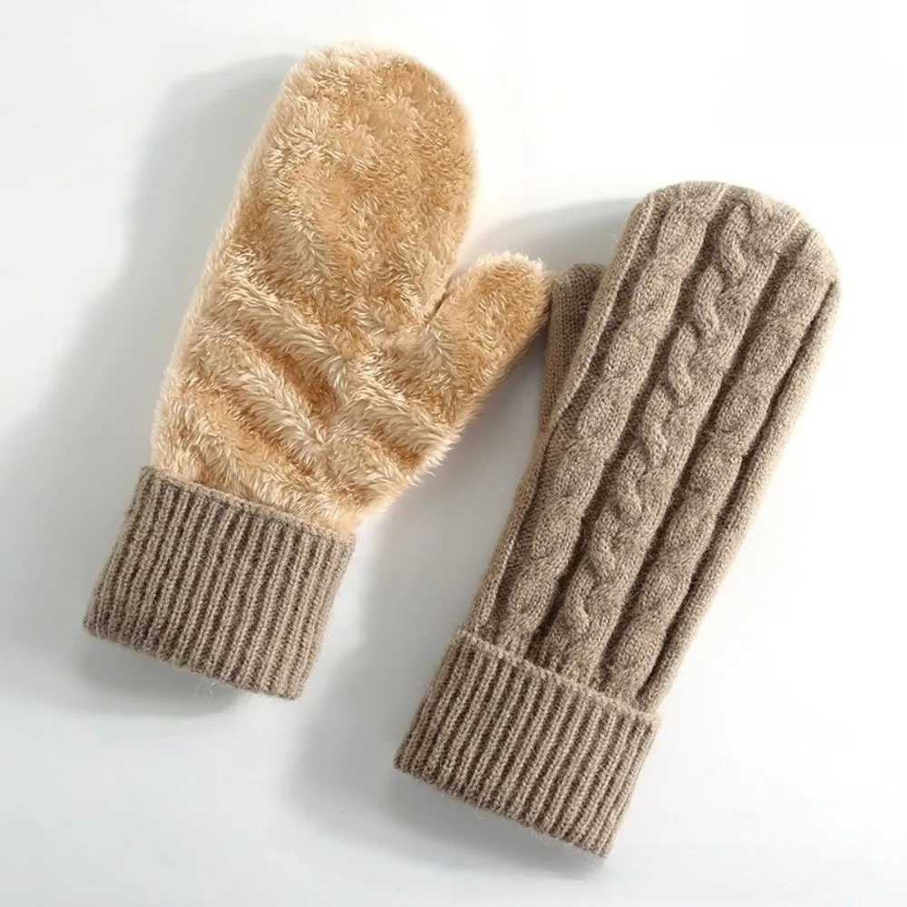 Gifts Knitted Winter Mittens Double Layer Cable Knit Thermal Mittens Lined Ribbed Cuffs Padded Fingerless Gloves For Women