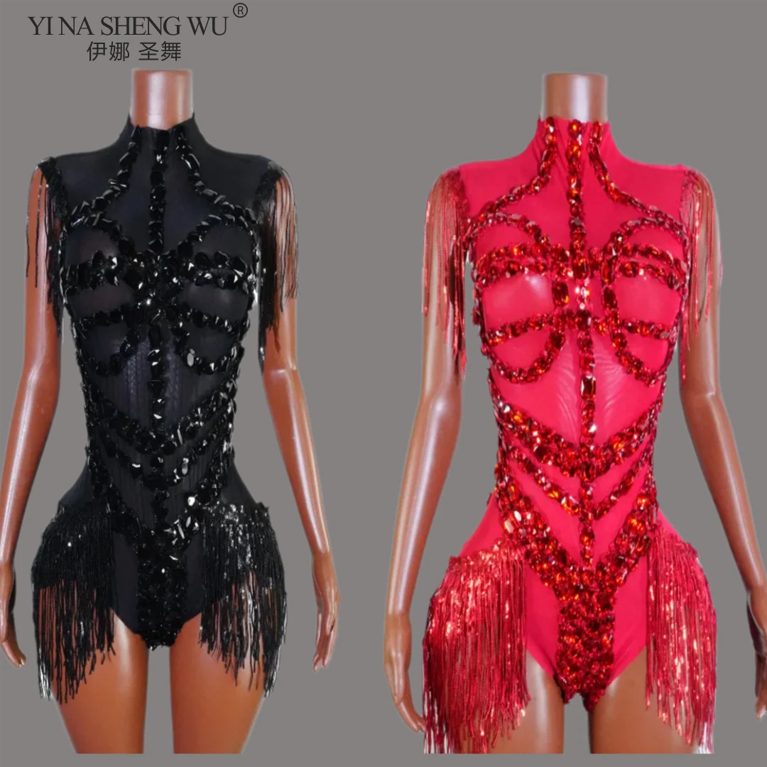 

Sexy Mesh Sheer Black Rhinestone rhinestone Bodysuit Singer Dancer Show Stage Outfit Celebrate Party Night Club Performance wear