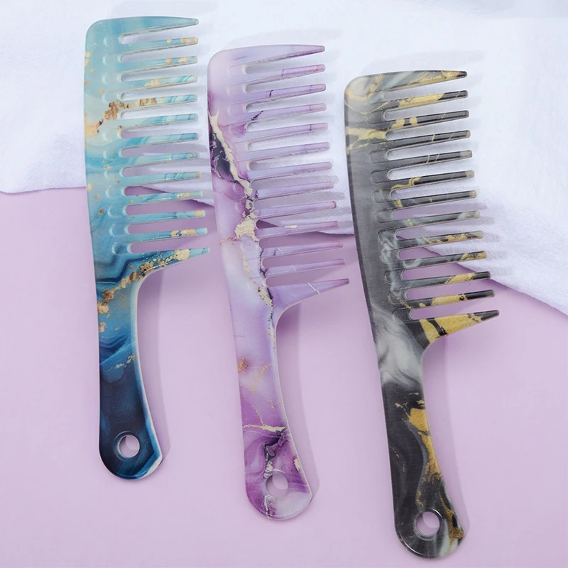 

1 шт., очень большая расческа с широкими зубьями - распутывающая щетка для распутывания волос с мраморным узором для вьющихся и густых волос