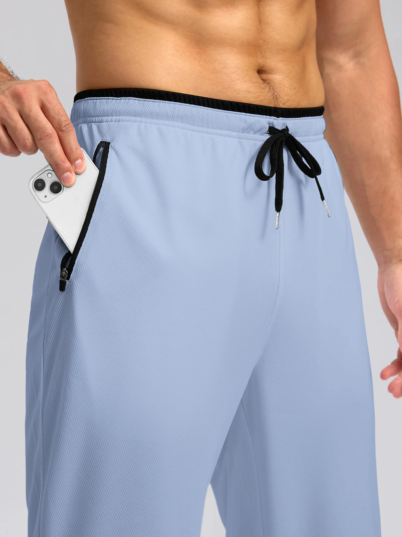 2026 Spring and Summer New Men's Zipper Pocket Solid Color Casual Pants Outdoor Sports Training Breathable Loose Straight Pants