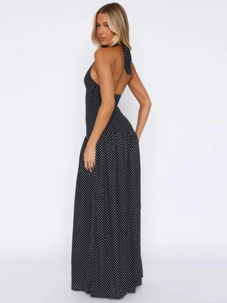 

Polka Dot Backless Sexy Maxi Dress Women Fashion Halter Deep V Neck Sleeveless Thigh High Split Bodycon Club Dress 2025 New