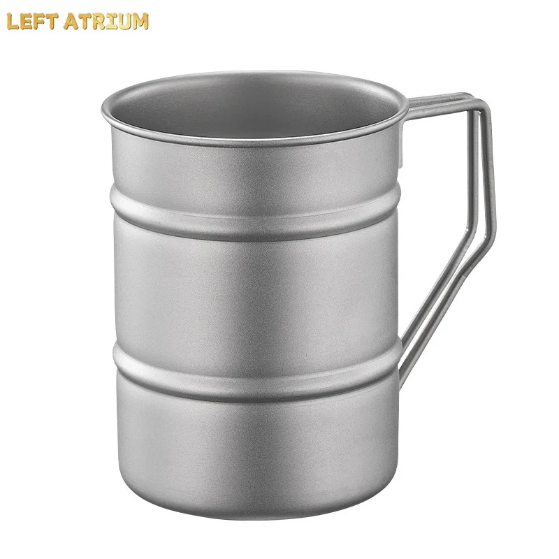 500ml Pure Titanium Oil Barrel MUG For Beer/Coffee With Handle,Single Layer,Antibacteria,Sandblasted,Outdoor Travel Water Cup