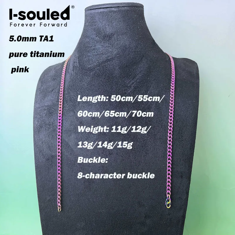 5.0mm/7.0mm TA1 pure titanium electrolytic polishing anodized pink grinding six sided necklace fashionable, simple, lightweight