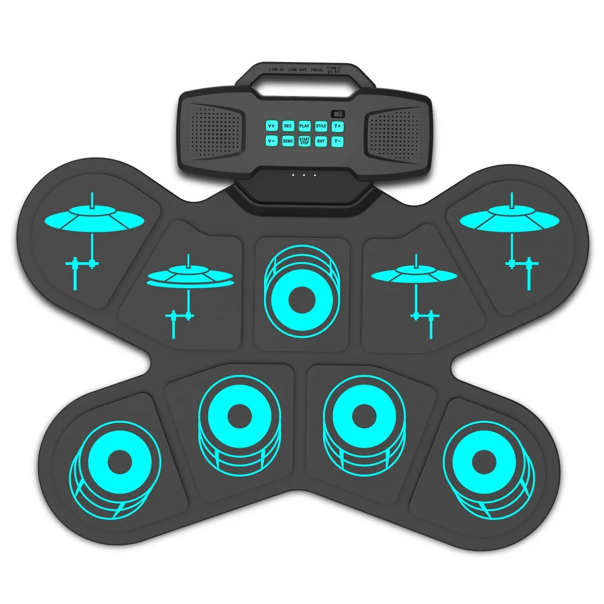 New Electronic Drum Set Hand Roll Drum 9 Pads Dual Speaker Rechargeable Practice Pad Drum Kit with Drumsticks Foot Pedal