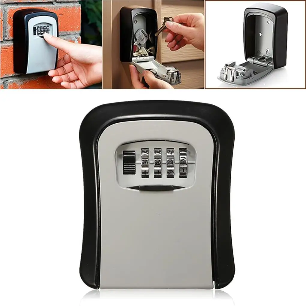 Wall Mount Lock Box Key Storage Lock Box with 4 Digit Combination Key Safe Box for Home Garage