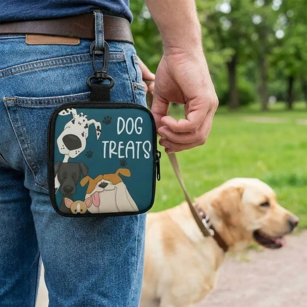Waterproof Dog Treat Pouch Zipper Closure Clip Attachment Pet Training Reward Bag Printed Design Snack Container Pet Snack Bag