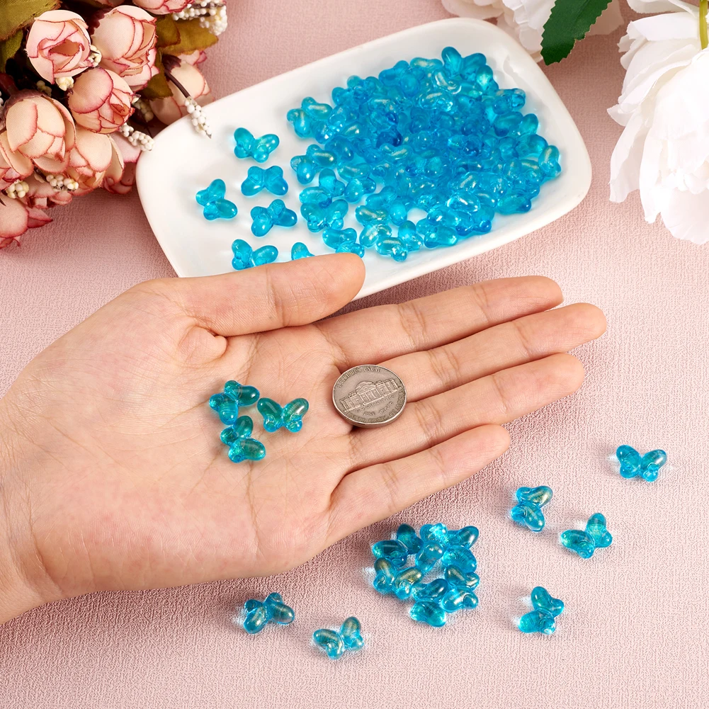 200pcs Transparent Glass Beads Colorful Butterfly Spacer Beads For Jewelry Making Necklace Bracelet DIY Accessories 10x14x5.5mm
