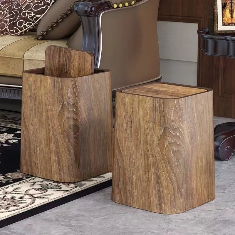 Retro Imitation Wood Grain Trash Can for Household Use, New Large Capacity Living Room, Kitchen, Bathroom, Hotel Paper