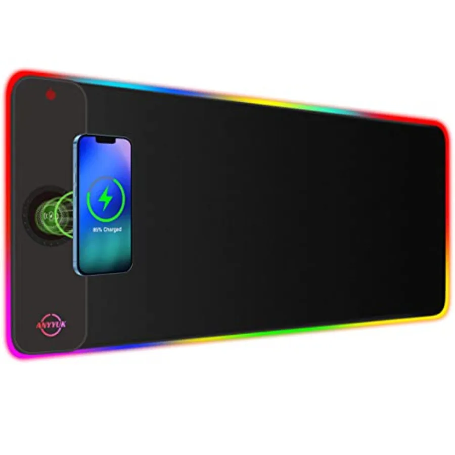

RGB LED Mouse Pad with 15W Wireless Charger Gaming Mouse Pad with 10 Light Modes, Extra Large Mousepad Non-Slip Rubber Base Com