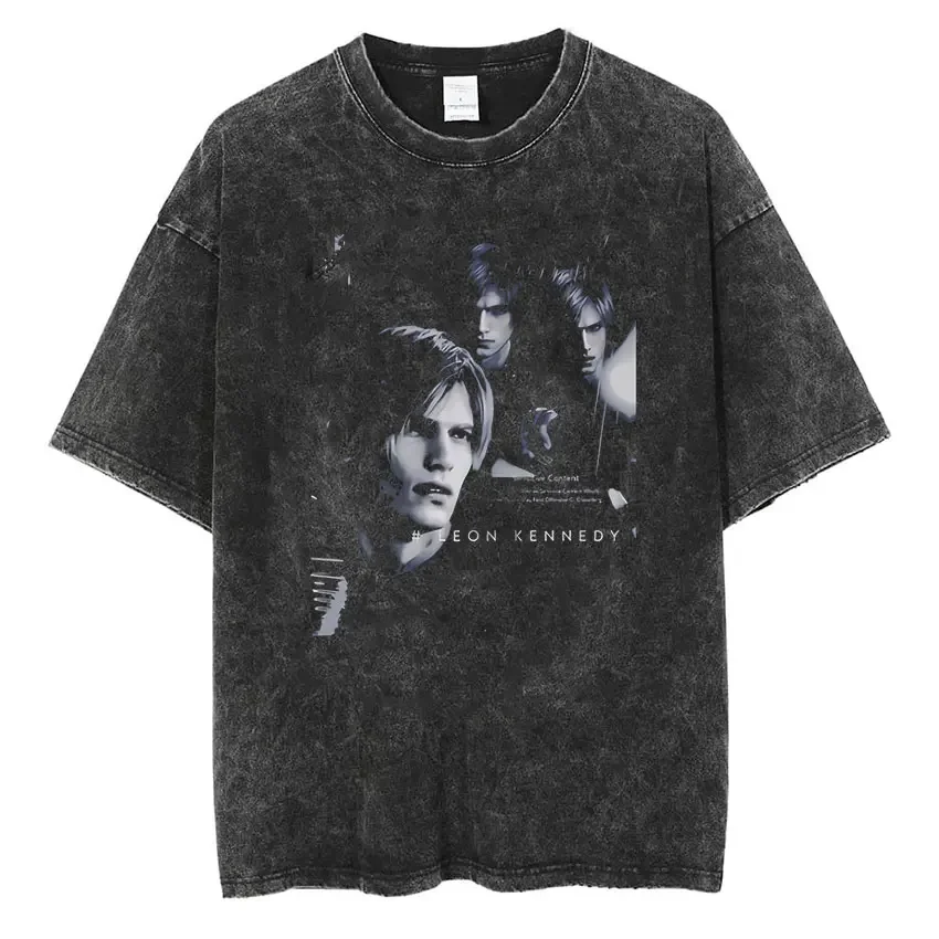 Limited Leon S Kennedy Resident Evil Vintage Washed T Shirts Women Gothic Cosplay Clothing T-Shirt High Quality Oversized TShirt