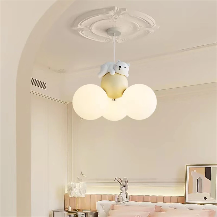 Nordic Cartoon Bear Balloon Pendant Light Bedroom Children's Room Eye Protection Living Room Dining Room Home Decor Pendant Lamp