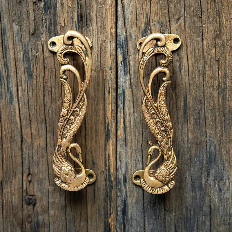 Vintage Wardrobe Door Handle Indian Handmade Full Copper Villa Door Accessories Unique Design Open Door Handle Elegant Touch