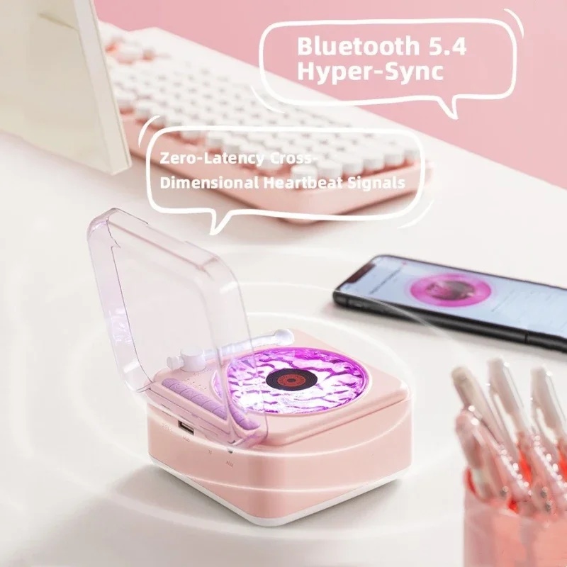 KW05 Tinghai ريترو سمّاعات بلوتوث، مضخم صوت ستيريو صغير محيط الضوء، مشغل تسجيل فينيل الضوضاء الأبيض المدمج #6