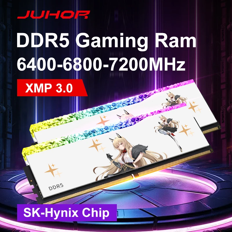 JUHOR Memoria Ram DR5 RGB 16GB 6400MHz 6800MHz 8000MHz  DIMM Ram Dual Channel Sunning Desktop Memory Ram