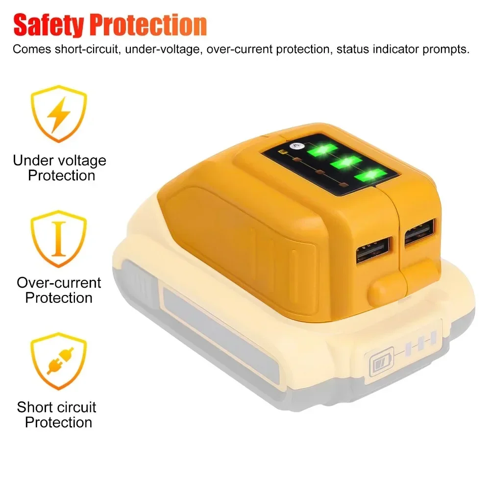 USB-Konverter-Ladegerät für DEWALT 14,4 V 18 V 20 V Li-Ionen-Akku-Konverter DCB090 USB-Gerät-Ladeadapter Netzteil