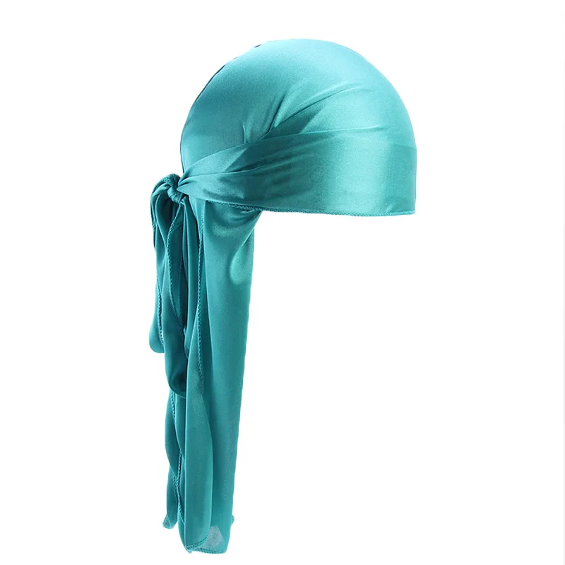 Unisex Langer seidiger Durag Long Tail Seidiger Schal Muslim Doo Rag Piratenhut Durag Chemo Caps Totenkopfmütze Turban Haarband Bandanas – Detail 10