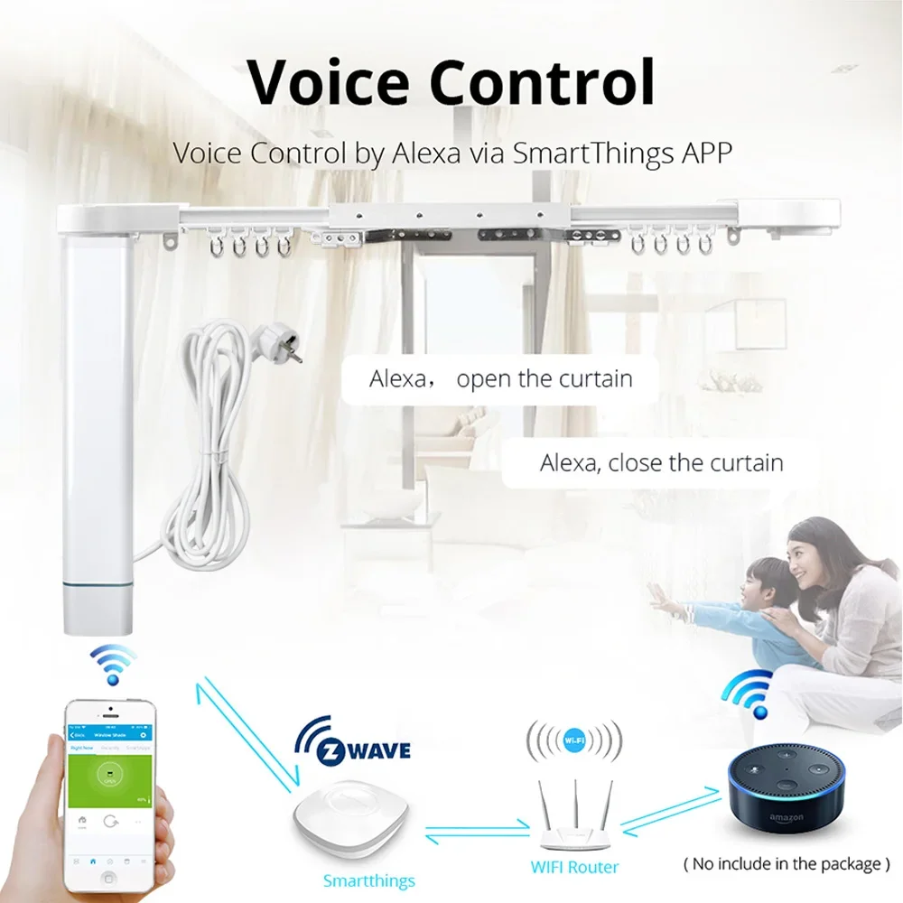 Zemismart Smart Curtain Motor with Rod Smartthings Z-wave Electric Curtains Motor And Wall Switch Customized App Control