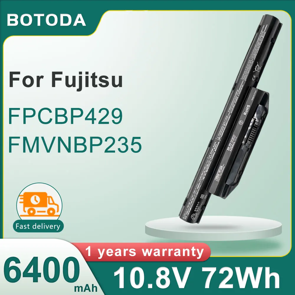 BOTODA 10.8V 72Wh 6400mAh FPCBP429 FMVNBP235 Laptop Battery for Fujitsu LifeBook A544 AH564 A557 E754 E756 SH904 Series