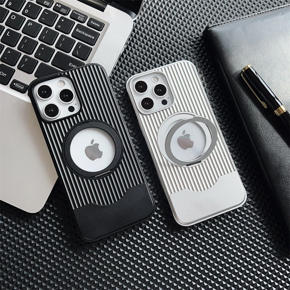 Aluminum Alloy Frameless Magsafe Magnetic Holder Phone Case For iPhone 16 13 14 15 16 Pro Max Metal Frame Shockproof Back Cover