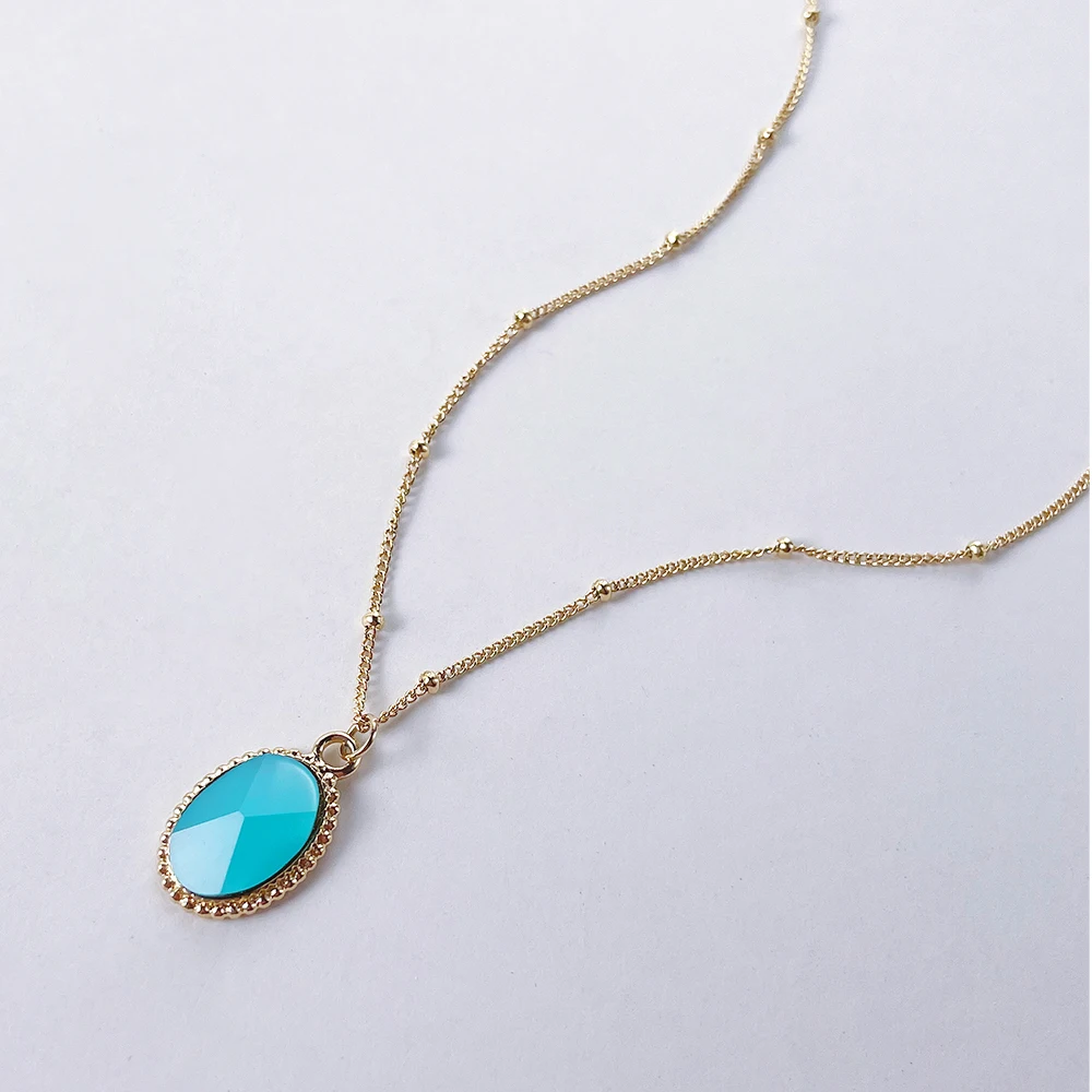 

ENFASHION Oval Blue Glass Pendant Necklace For Women Stainless Steel Fashion Jewelry Necklaces Collares Para Mujer P223303