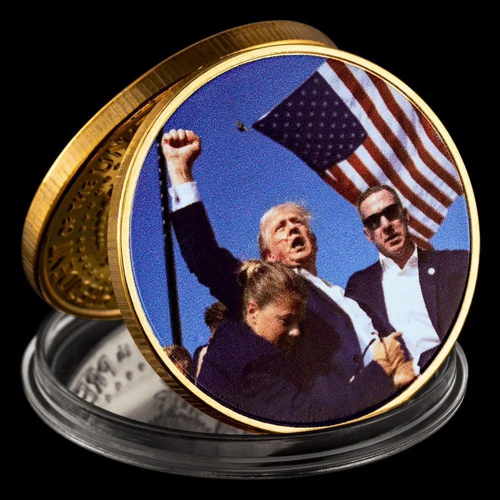 Second Presidential Trump 2024 Challenge Coin US President 47th Collectibles FIGHT Metal Crtafts with Round Box