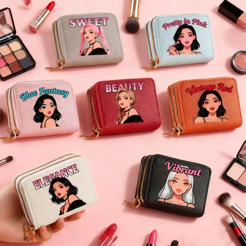 1PC fashion makeup pattern coin purse double zipper storage multi-card card package holiday gift clutch wallet