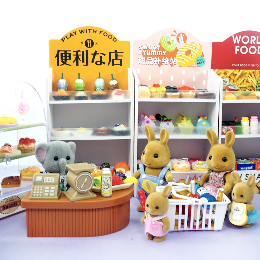 Doll Food Drinks Miniature Furniture 1/12 Dollhouse Supermarket Store Forest Animals Shelf Pretend Play Accessories Kitchen Toys