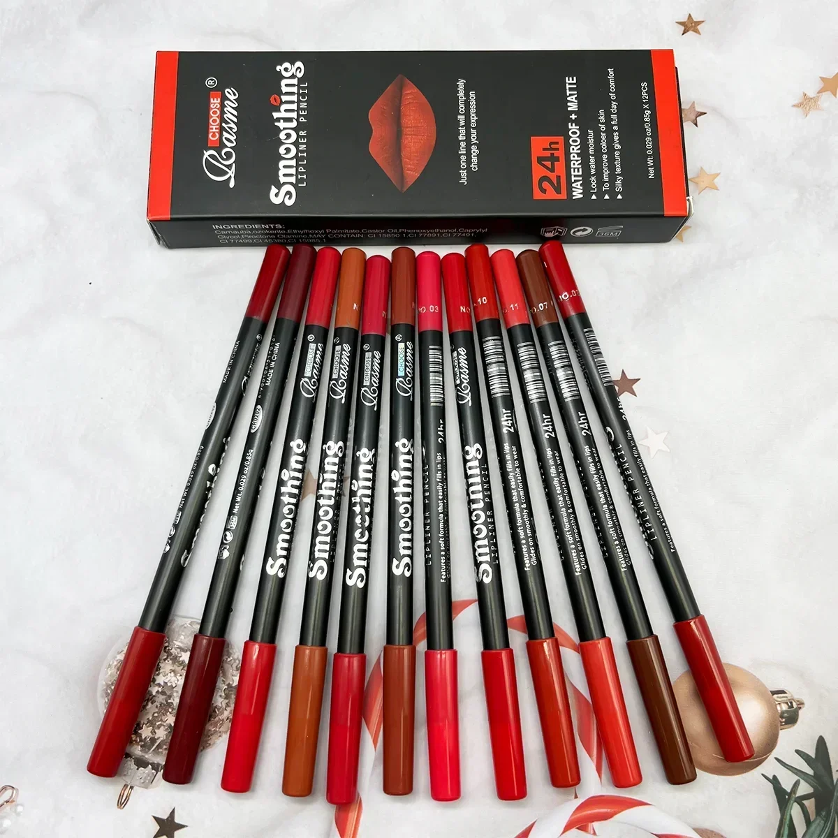 Conjunto de batom de longa duração com lápis delineador labial profissional e brilho labial fosco para mulheres, presentes de dia dos namorados, 12 peças