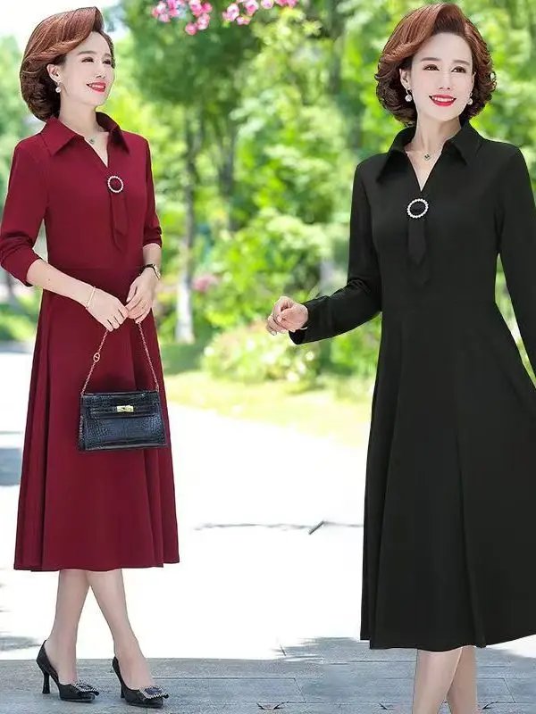 

Юбка миди А-силуэта из полиэфирного волокна с высокой талией для женщин среднего возраста, повседневная, для работы, больших размеров, осенняя коллекция Dr. Long Sve