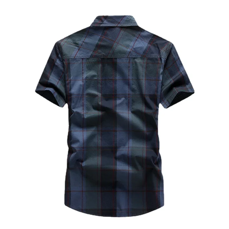 New Men Summer Short-sleeved Shirts Male Military Outdoor Plaid Tooling Shirts High Quality Man Cotton Loose Shirts Size 5XL