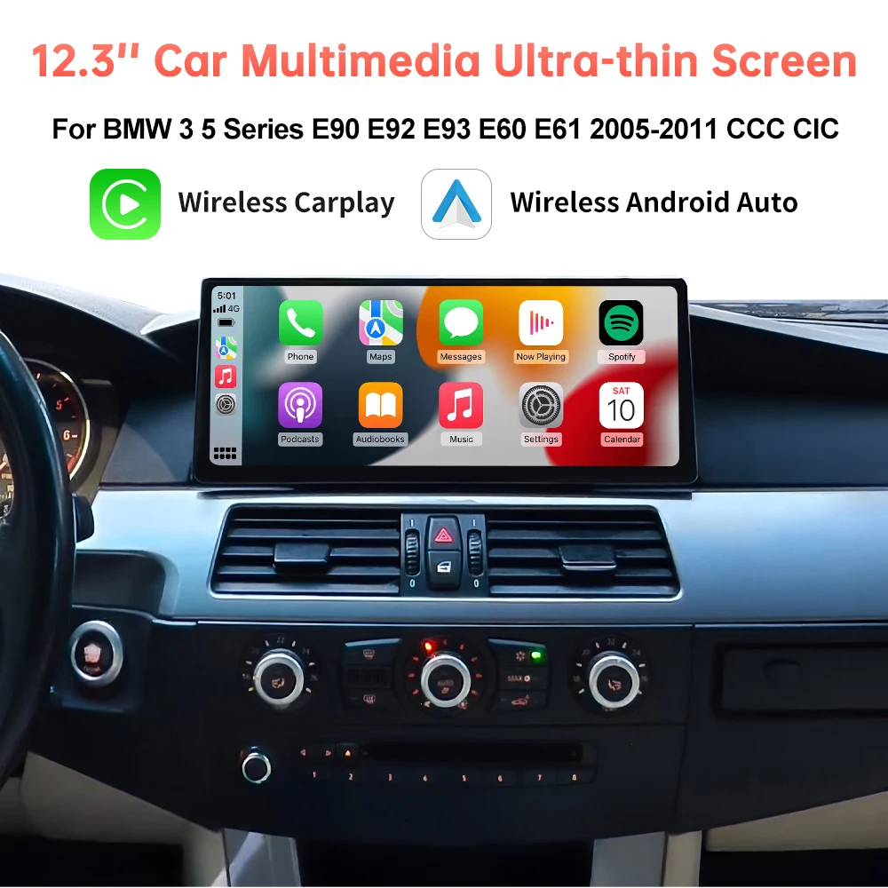 12,3'' Kabelloses CarPlay Ultra-dünnes Linux-Display für BMW 3er E90 E91 E92 E93 5er E60 E61 CCC CIC Auto-Multimedia-Display