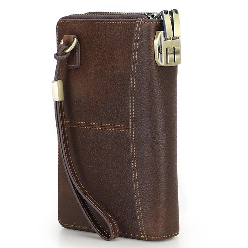 Fashionable British Style Litchi Pattern Skin  Anti Theft Brush Double Zipper Handbags Wrist Band Password Lock Travel Passport