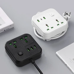 EU power board 2M extension cable, power board surge protector, 2 AC sockets, 3 USB ports with overload protection