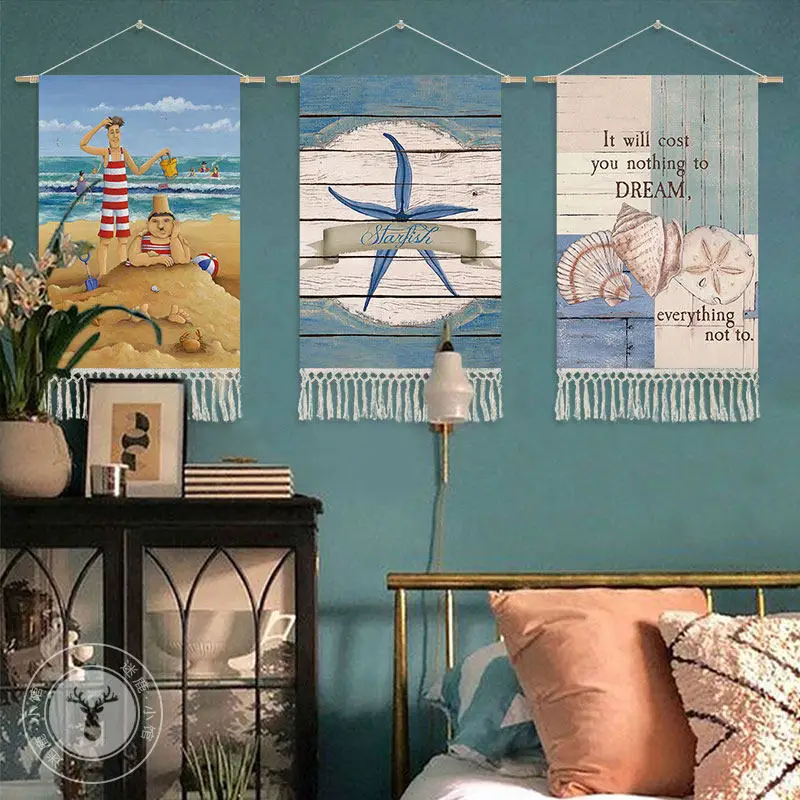 Nautical Wall Hanging Decor - Vintage Sea View Tapestry, Mediterranean Style Art for Bedroom and Living Space, Boho Home Decor