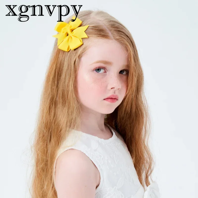 xgnvpy Candy Colors Handmade Baby Dovetail V Ribbed Ribbon Bow Hair Clip Hair Accessories Children's Headwear