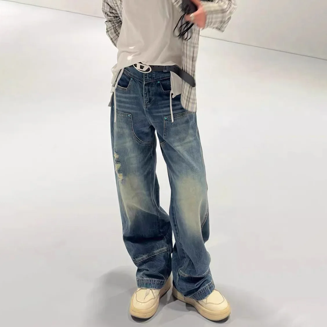 Calças Jeans Casuais de Perna Reta das em Turquesa com Novo Design Cleanfit para Homens e Mulheres, Estilo Vintage, Ajust...